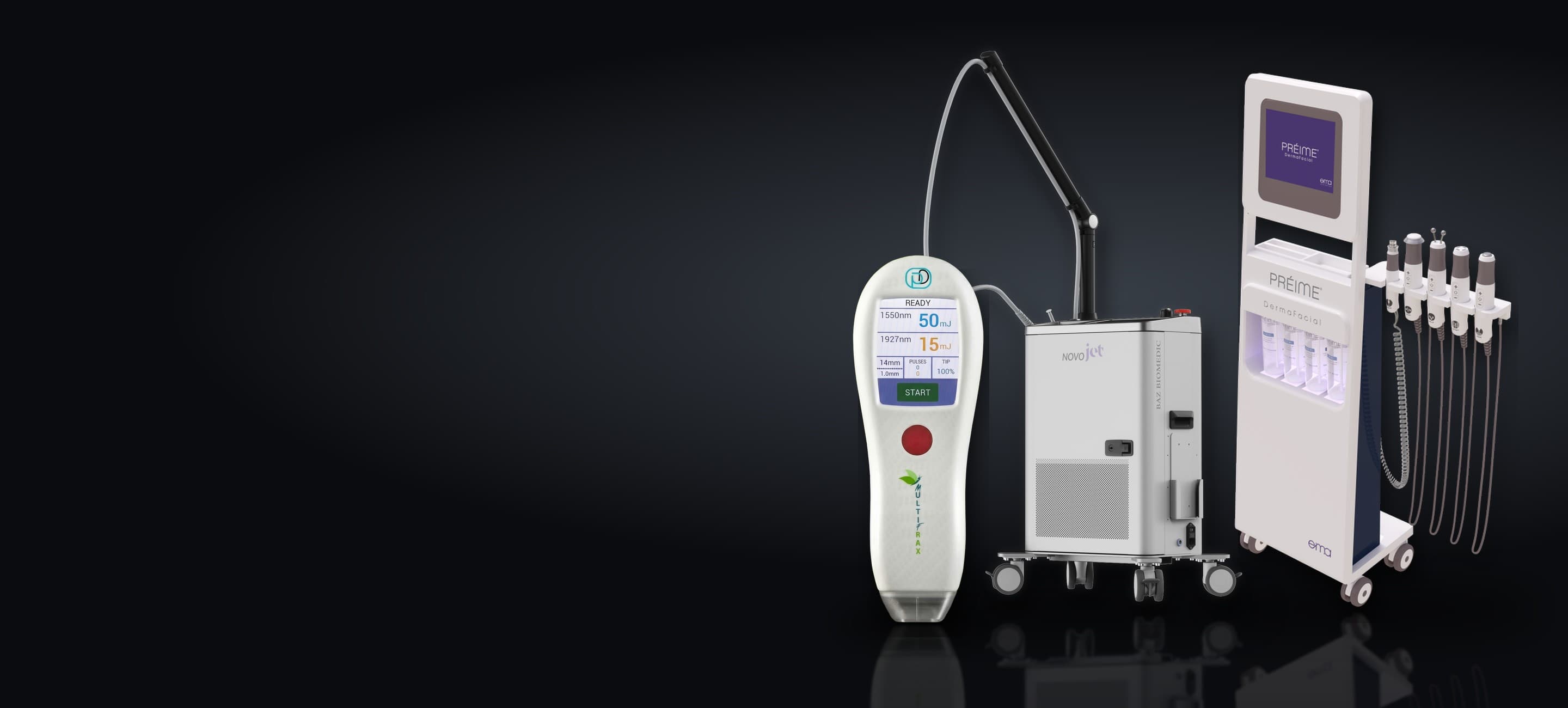 MultiFRAX, NovoJet and Préime DermaFacial side by side